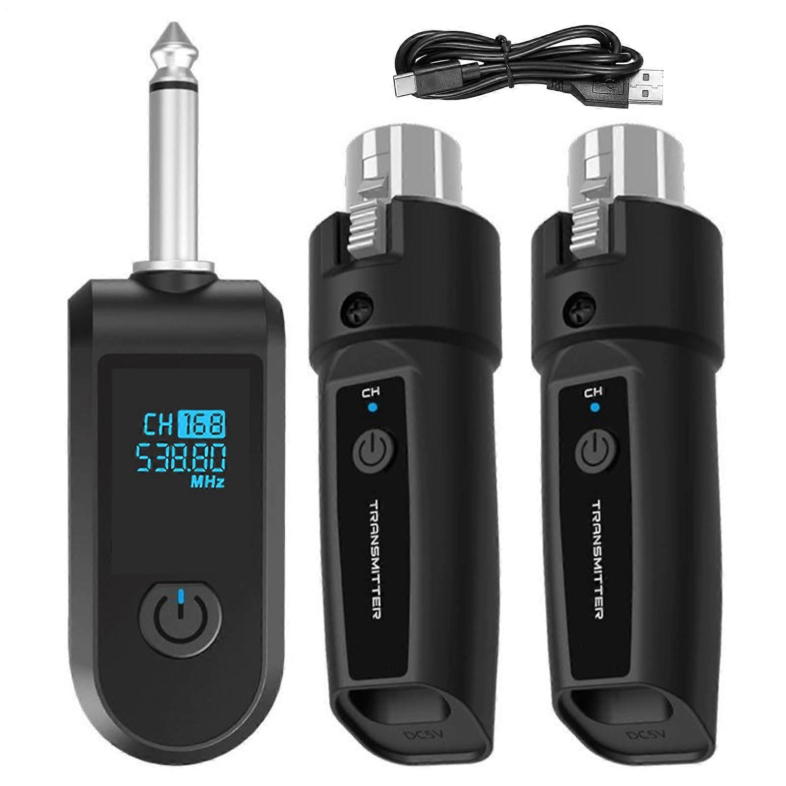 Wireless microphone system, Bass adapter, Portable transmitter receiver for vlogging singing guitar audio mixer model b