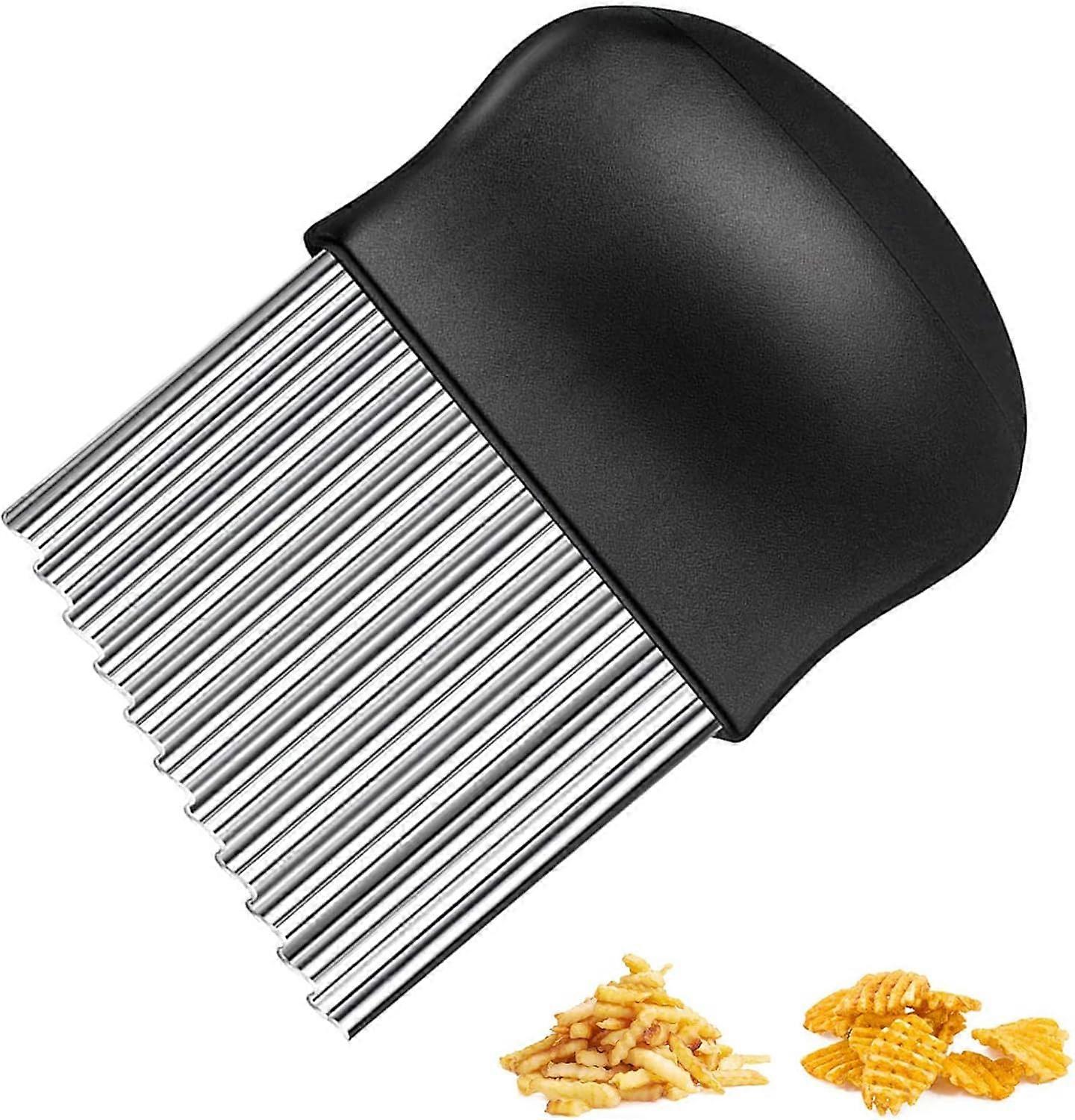 AURA Kartoffelschneider, 9,5 * 14 cm Kartoffelhacker, Gemüseobsthacker, Edelstahl Kartoffelhacker Crinkle Cutter (Schwarz)