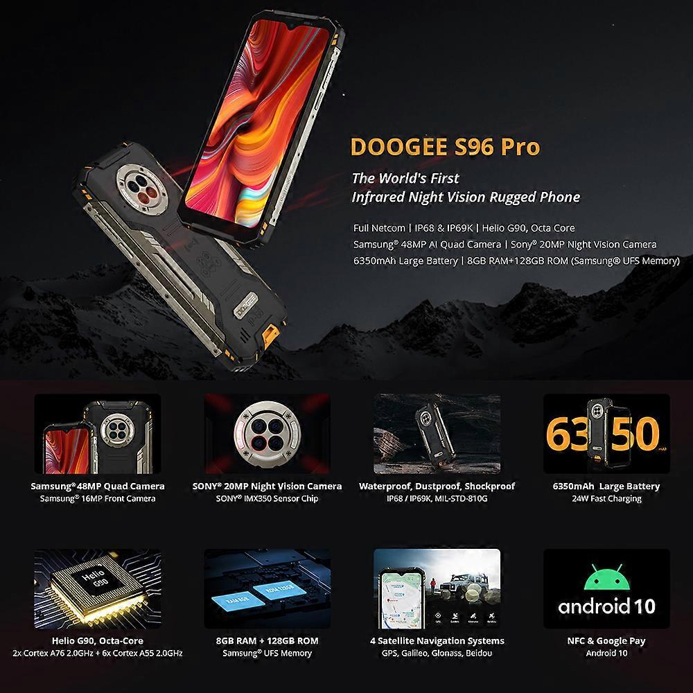 DOOGEE mobile phone S96 Pro Smartphone 48MP Round Quad Camera 20MP Infrared Night Vision Helio G90 Octa Core 8GB+128GB 6350mAh Russian version Green