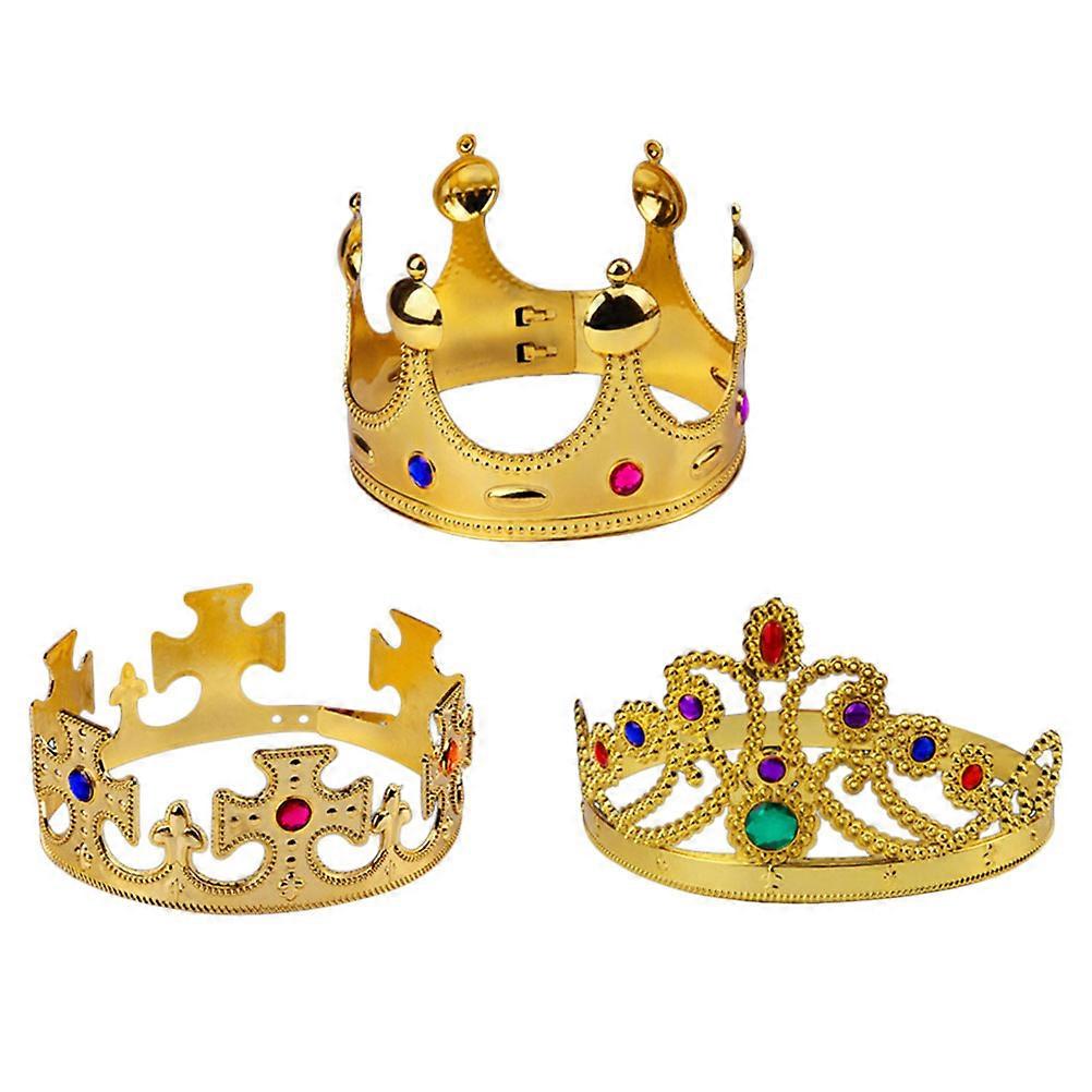 Golden ABS Material Crown Props for Decor Lightweight and Durable 3pcs