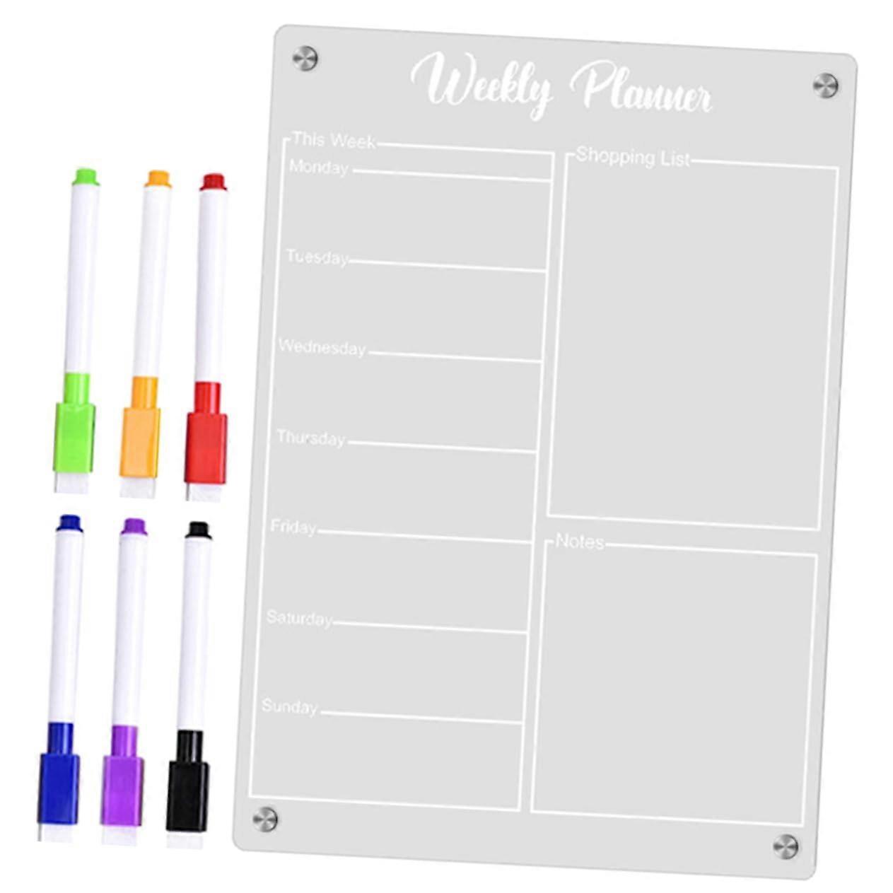 1Set Magnetic Refrigerator Planner Whiteboard Reusable and Wipeable Calendar Marker for Notes and ToDo Lists
