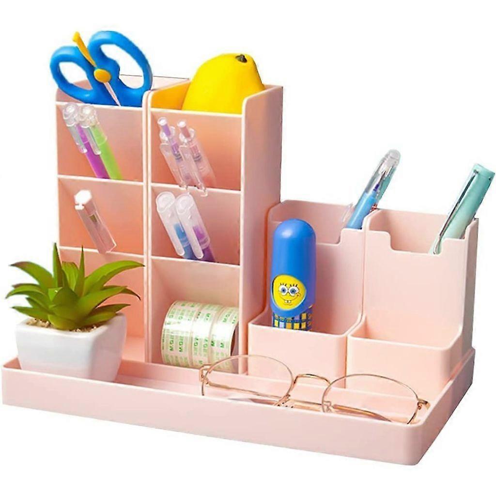 5-Pack Pink Plastic Desk Pen Holders: Freely Combinable, Multifunctional Storage for Office/Home/School