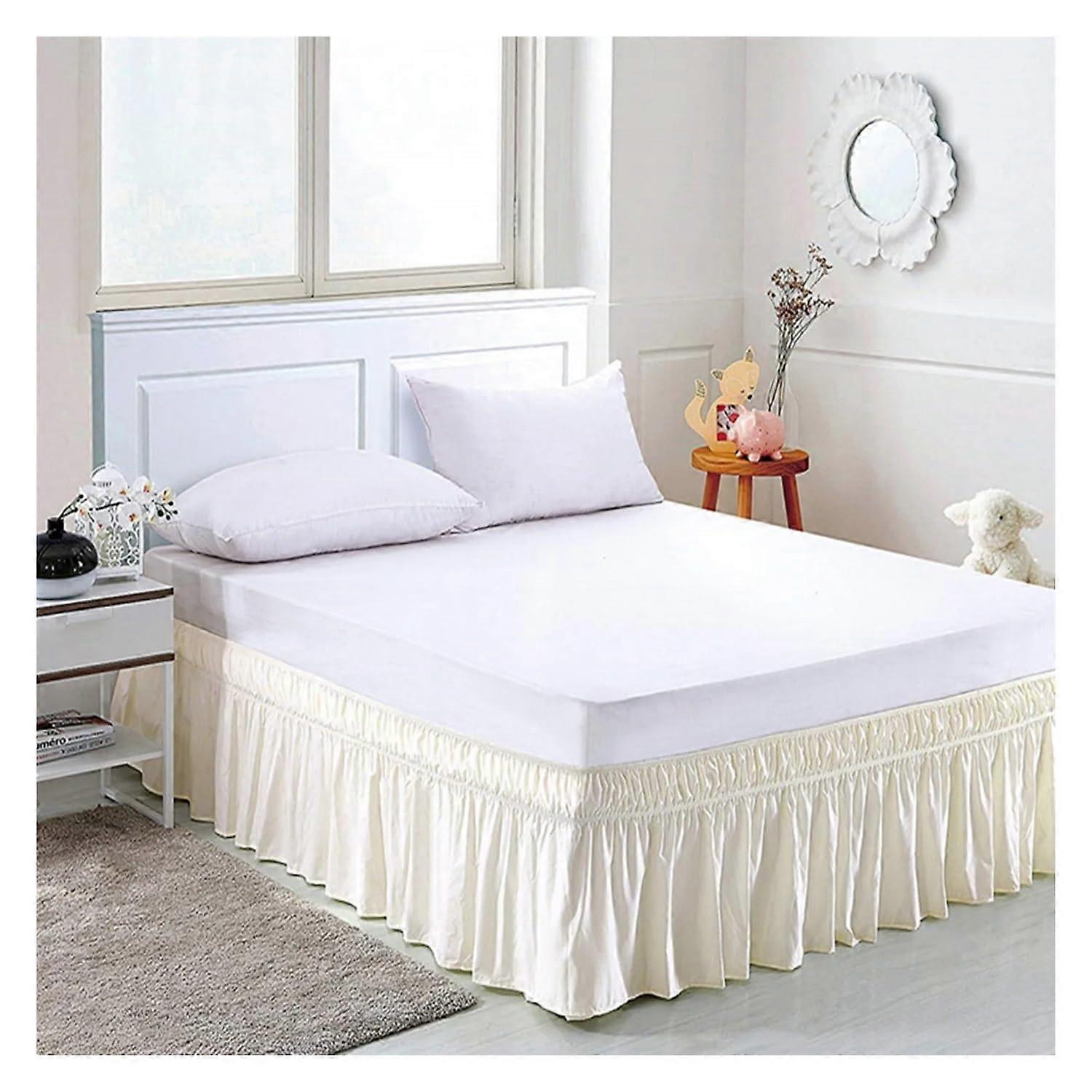 Bed Skirt Cream, Classic Thick Solid Color, Ruffle Trim, Wrinkle- and Fade-Resistant Fabric With Wide Elastic Waistband, 200x220x38 cm