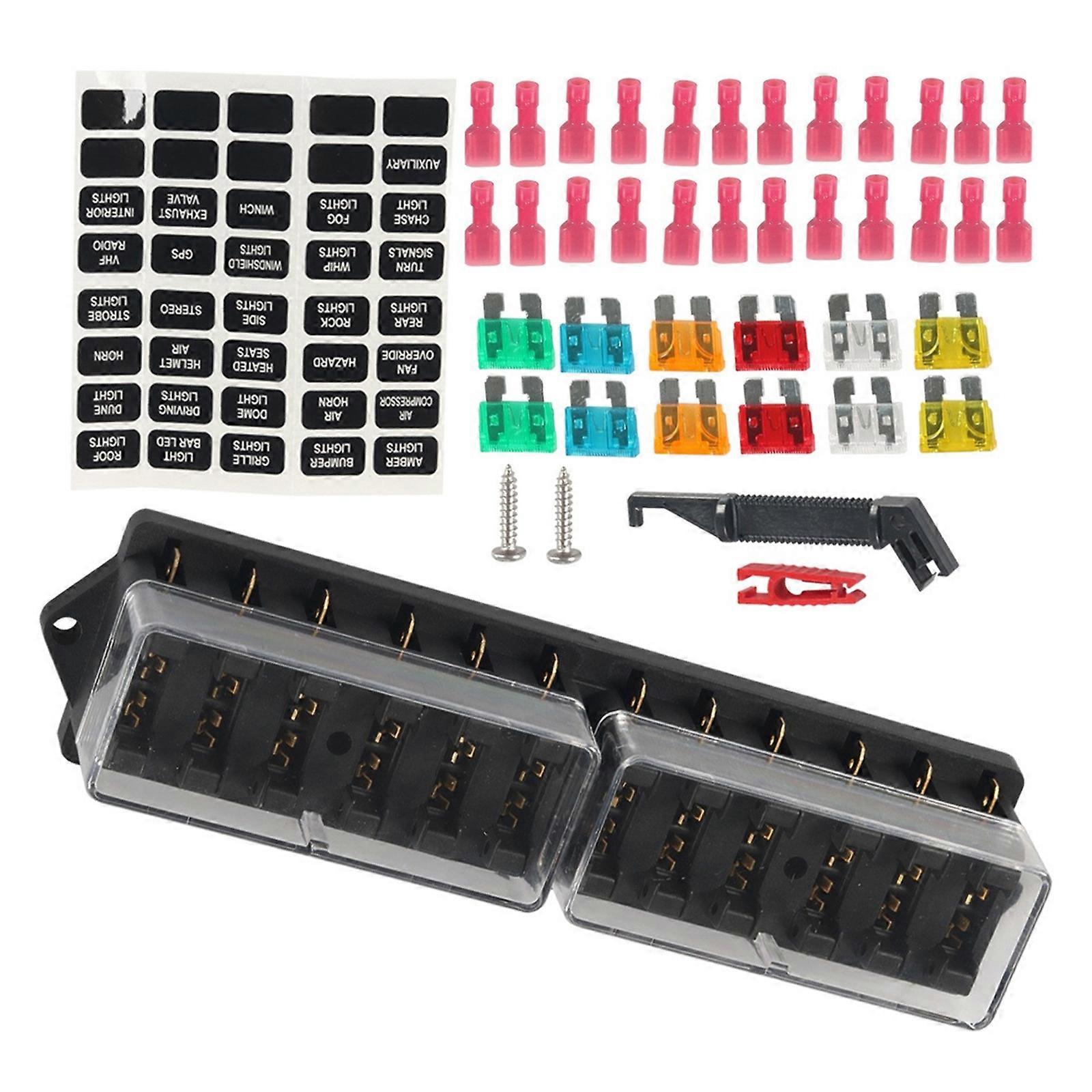 4-12 Way Fuses Block with Negative Bus Circuit Fuses Box with Negative Bus,Protections Cover, & Bolt Terminals Multicolor
