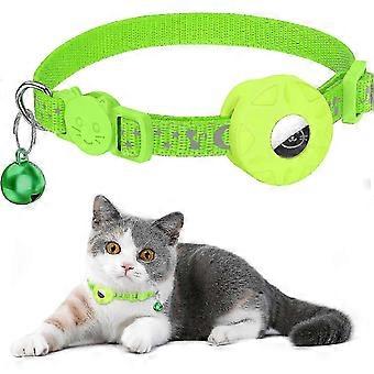 2pcs Reflective Cat Collar with Safety Buckle & Waterproof AirTag Holder - Adjustable 20-33cm for Kittens & Puppies (Green)
