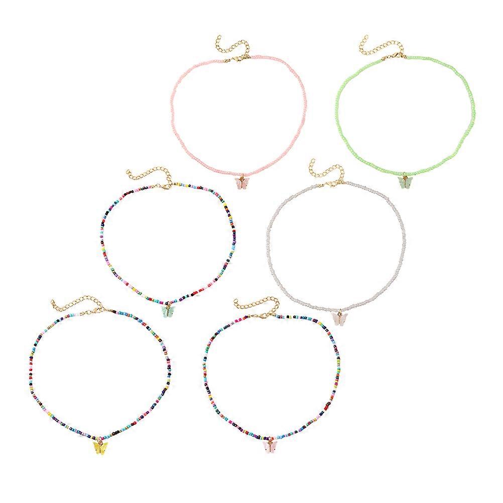 Bohemian Necklace with Butterflies Design Glass Bead Chain for Women Assorted Color Lightweight