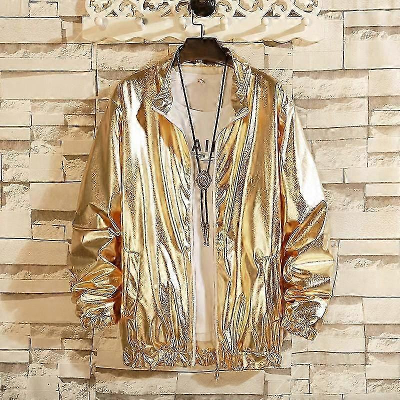 2025 Spring Jacket Men Students Bright Jacket Silver Gold Jacket Men Loose Tops