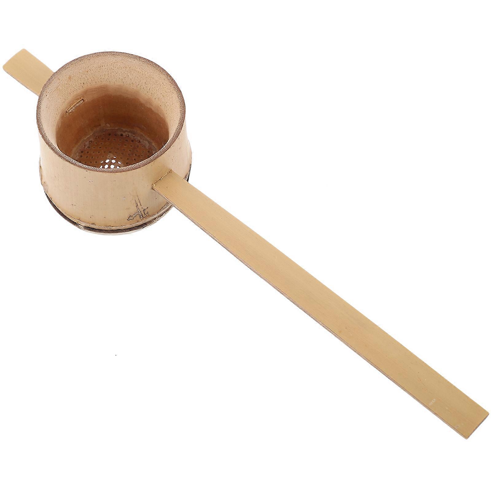 Tea Ceremony Supply Bamboo Strainer Khaki Color Ergonomic Handle Design 6.8×1.8×1.4in 1Set