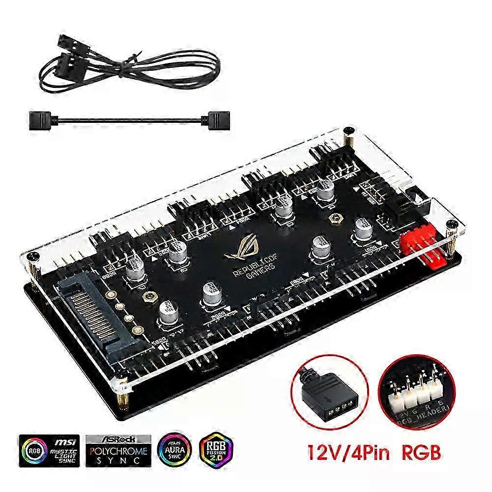 1 To 8 Way Splitter RGB PWM Fan HUB 5V 3PIN/12V 4PIN Cooling Fan HUB for Motherboard LED Strip Light Control Adapter SATA /4D SZRH A-W