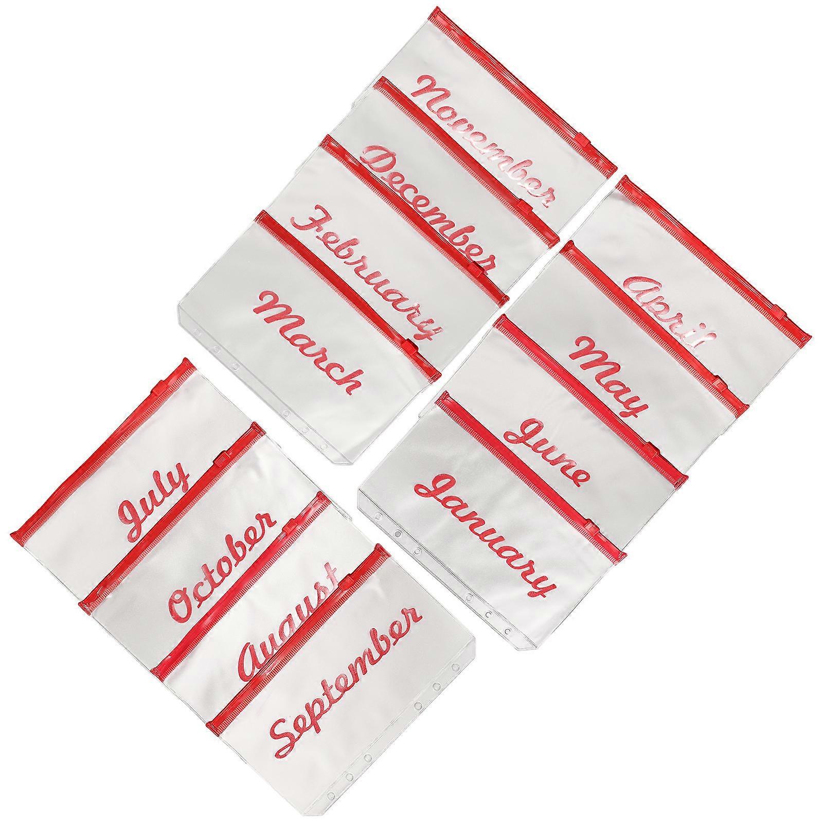 Cash Envelopes Binder Pockets Document Filing Bags Work Trips Monthly Planning Red 17.5X10.5cm File Storage 12Pcs