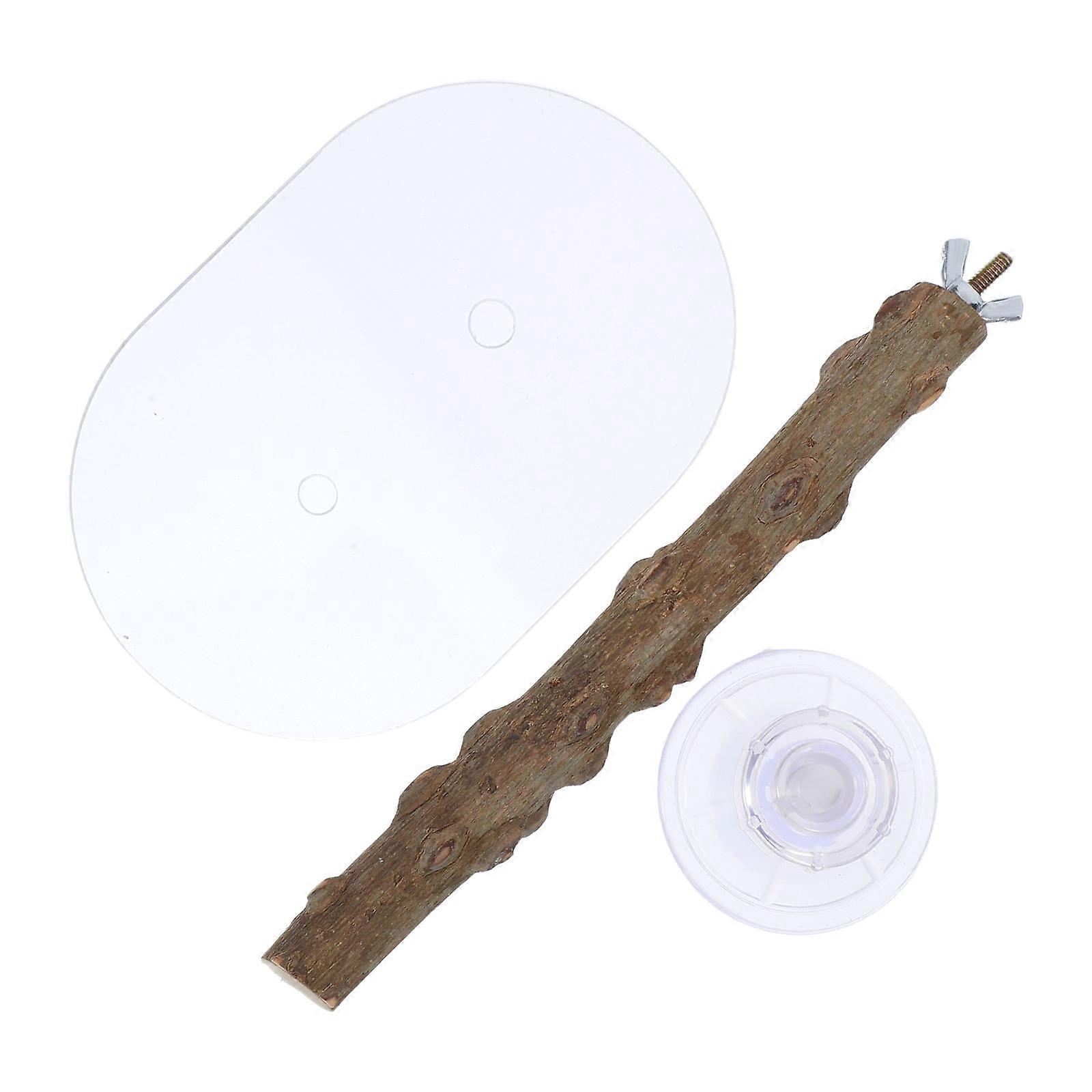 Natural Wood Bird Perch Stand with Suction Cups – Secure & Portable Cage Accessory for Parrots, Budgies, and Cockatiels – Indoor/Outdoor Use