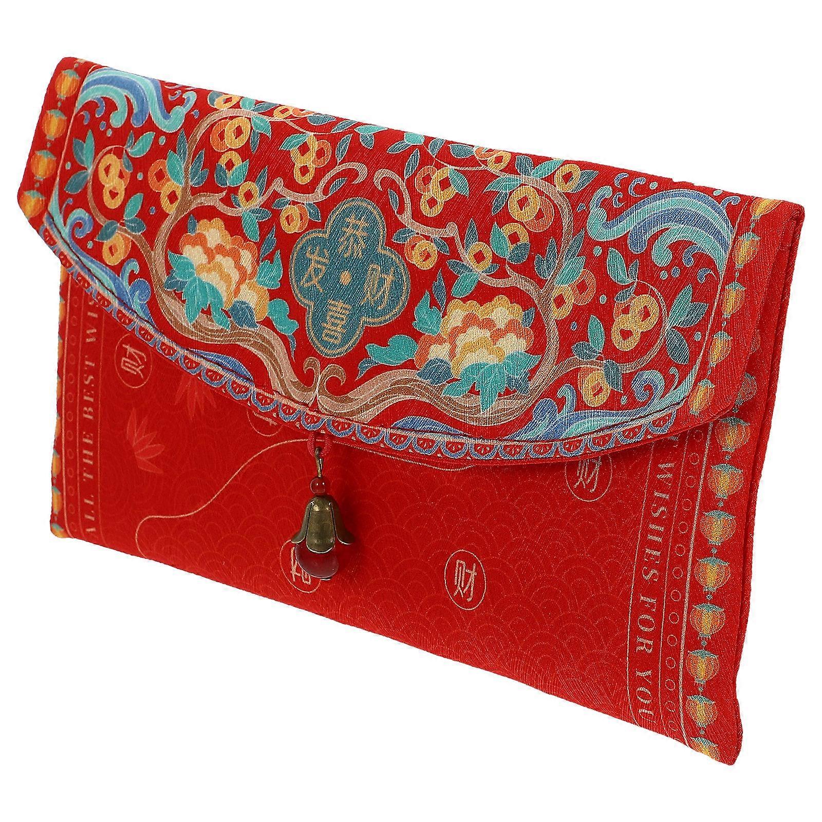 Tiger Year Red Envelope Red Money Packet with Festive Patterns for Storage, Made of Twill Satin