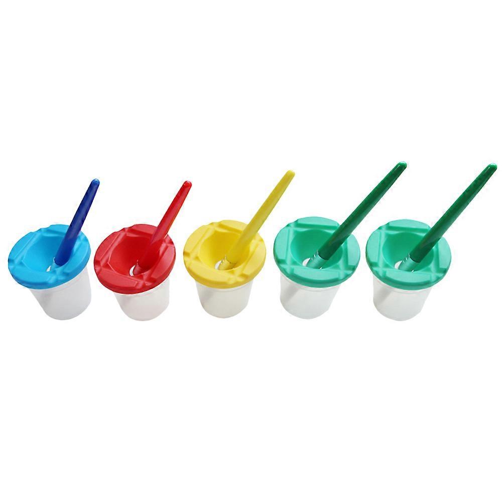 5 Pack DIY Paint Cup Kit with Transparent Spill Proof Cups, Brush Handles, Graffiti Tools for Painting & Drawing, Easy Clean Holder for Kids