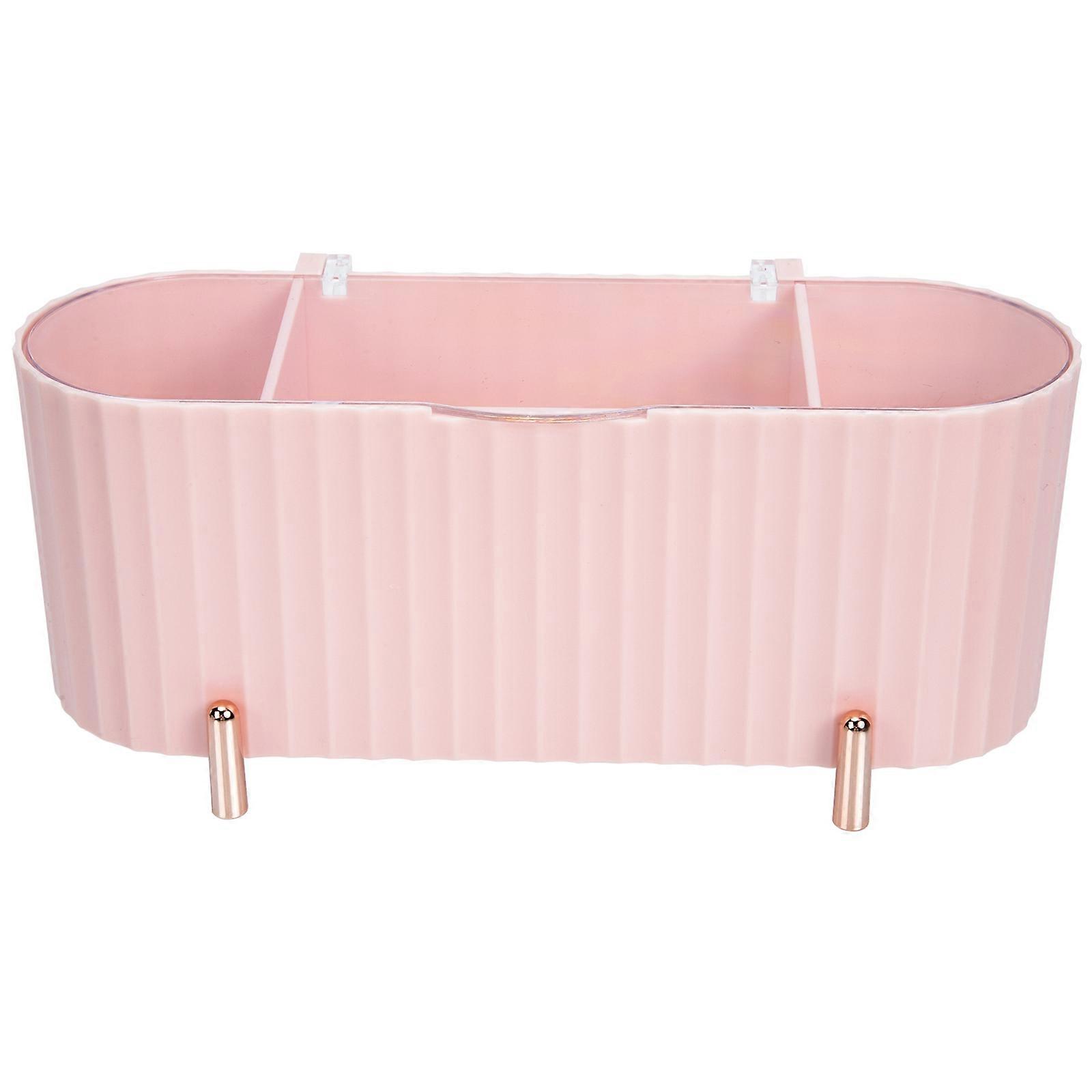 Pink Multigrid Cosmetics Storage Box for Cotton Swabs and Makeup Pads with Dustproof Lid 70 Characters