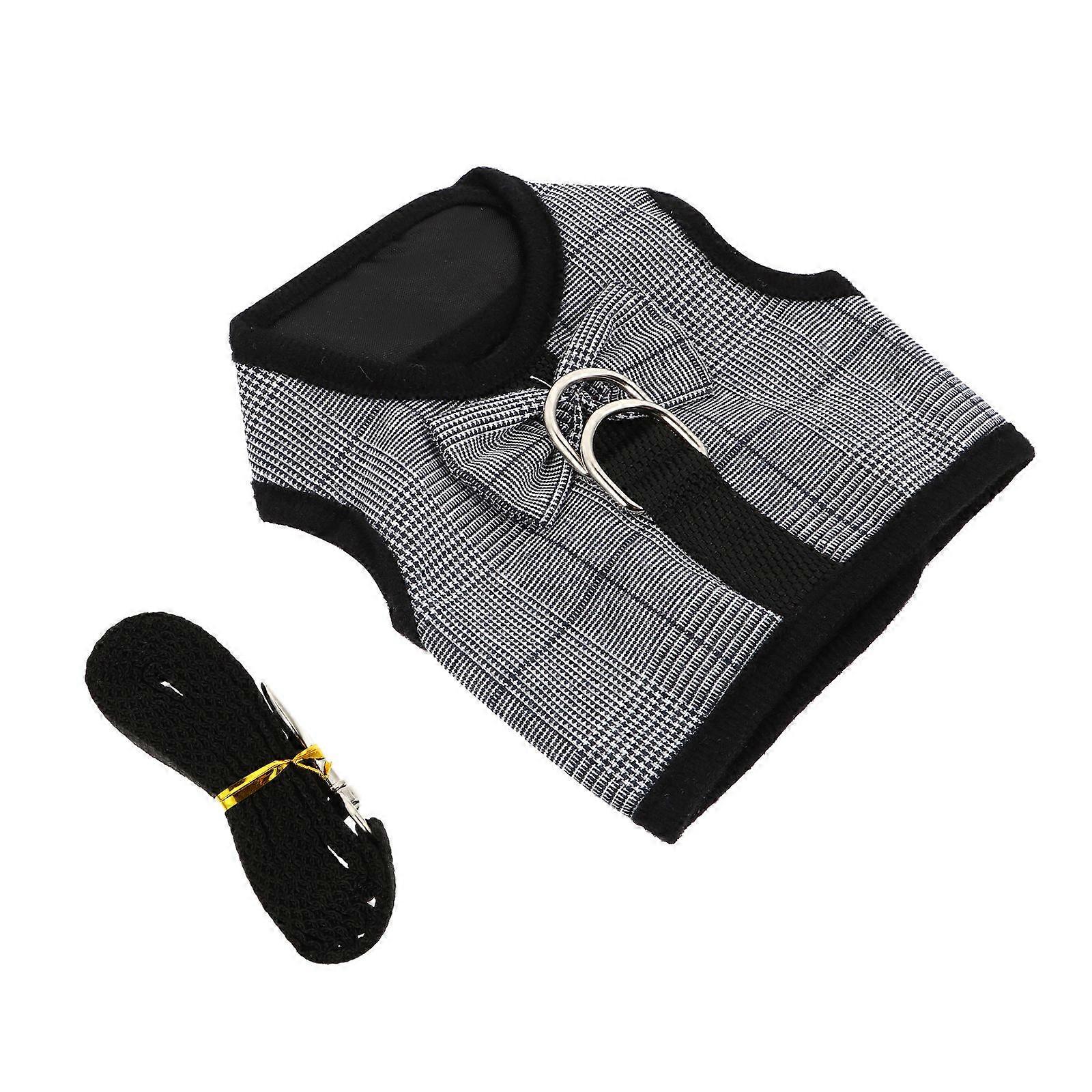 Bunny Vest Harness For Pet Rabbit Outdoor Activities Cute Black Fabric Set 1 Set