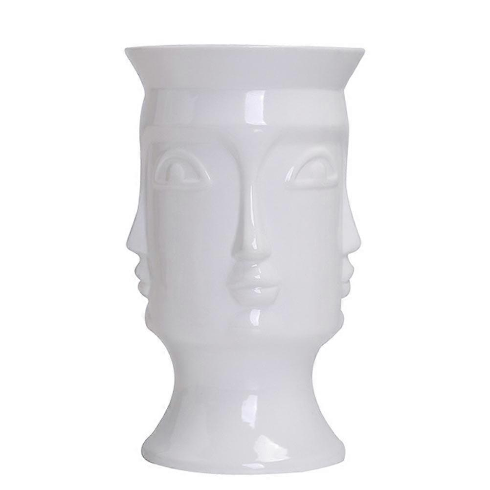 White Ceramic Flower Vase with Creative Face Design for Decorative Use 1pc