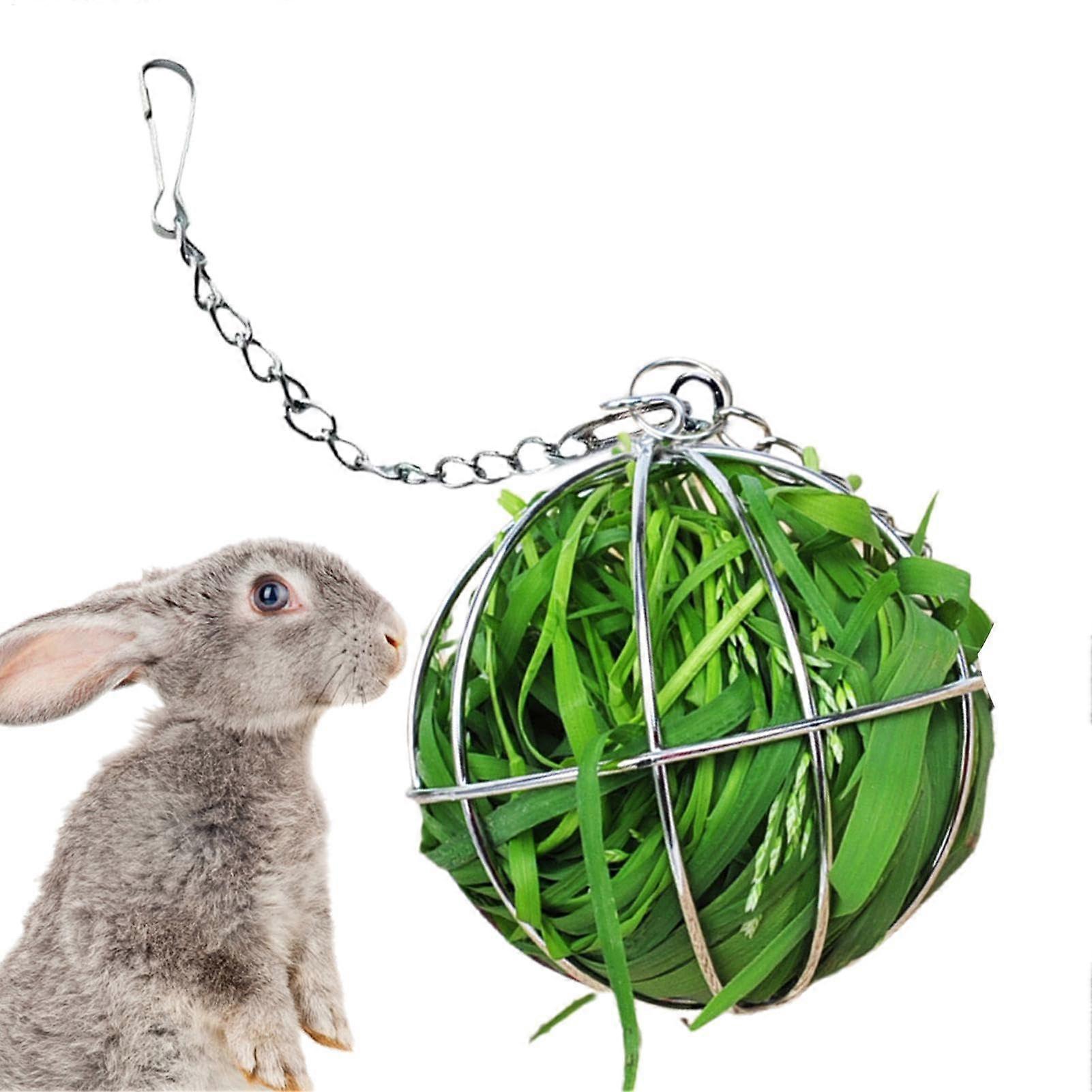Hay Holder Bunny Ball - Metal Hay Feeder Glass Shelf for Rabbits, Hamsters, Chinchillas, 8 cm Small Animal Accessory