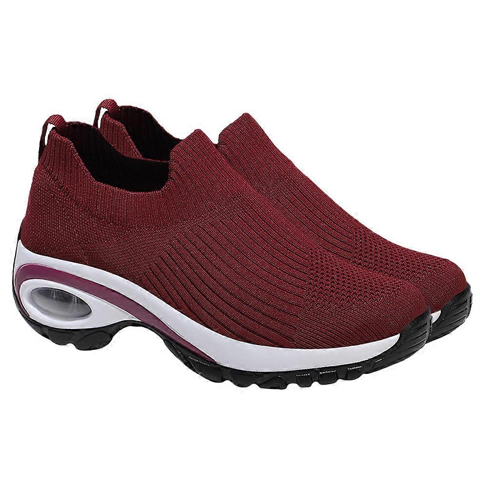 Breathable Casual Shoes For Elderly Outdoor Enthusiasts Dark Red 2Set