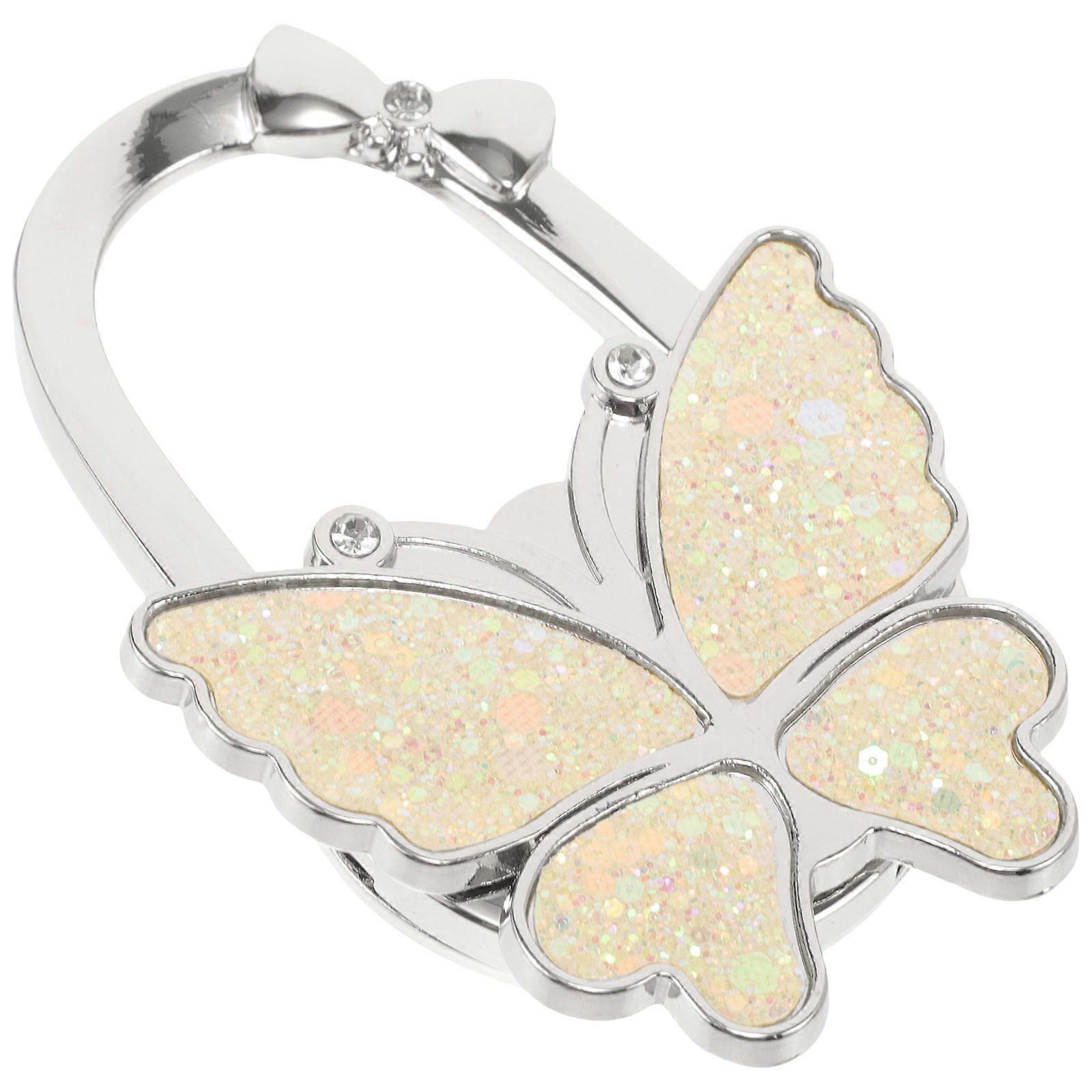 Office Desk Bag Hook Butterfly Holder for Home Use Khaki Alloy