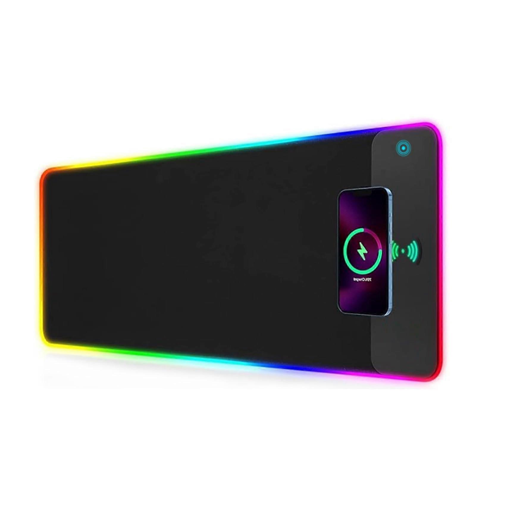 RGB Gaming Mouse Mat with 15W Wireless Charging, 10 Light Modes, Large XXL Soft LED Mouse Mat