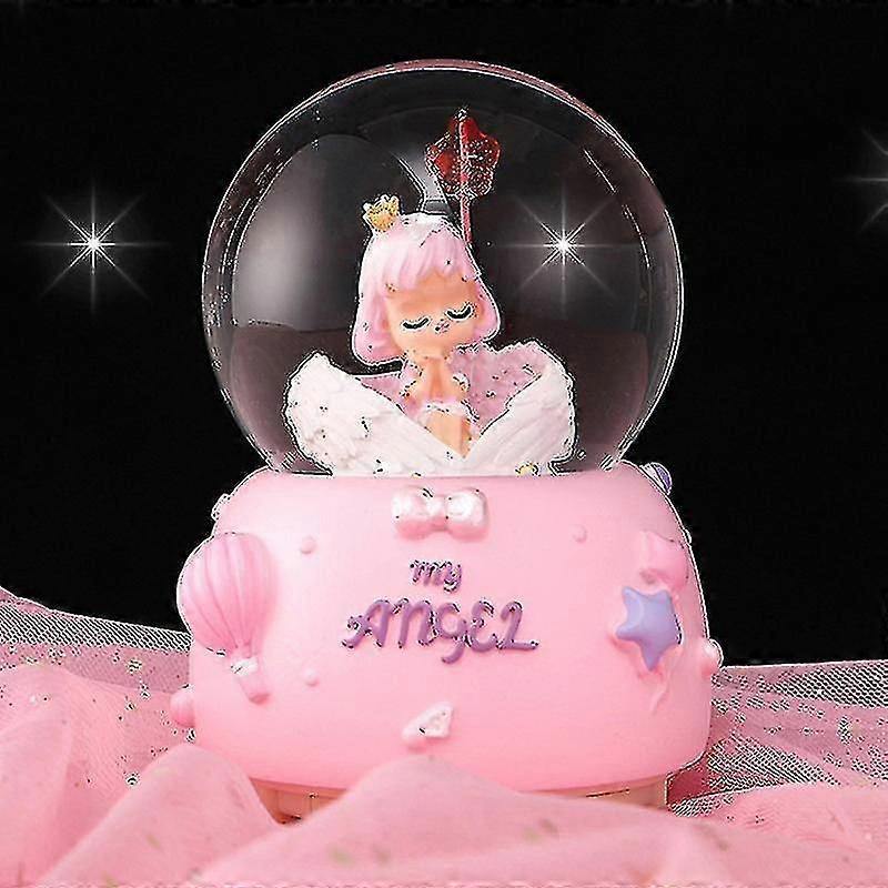 Crystal Music Box with Cartoon Lovers Design and Resin Ornaments