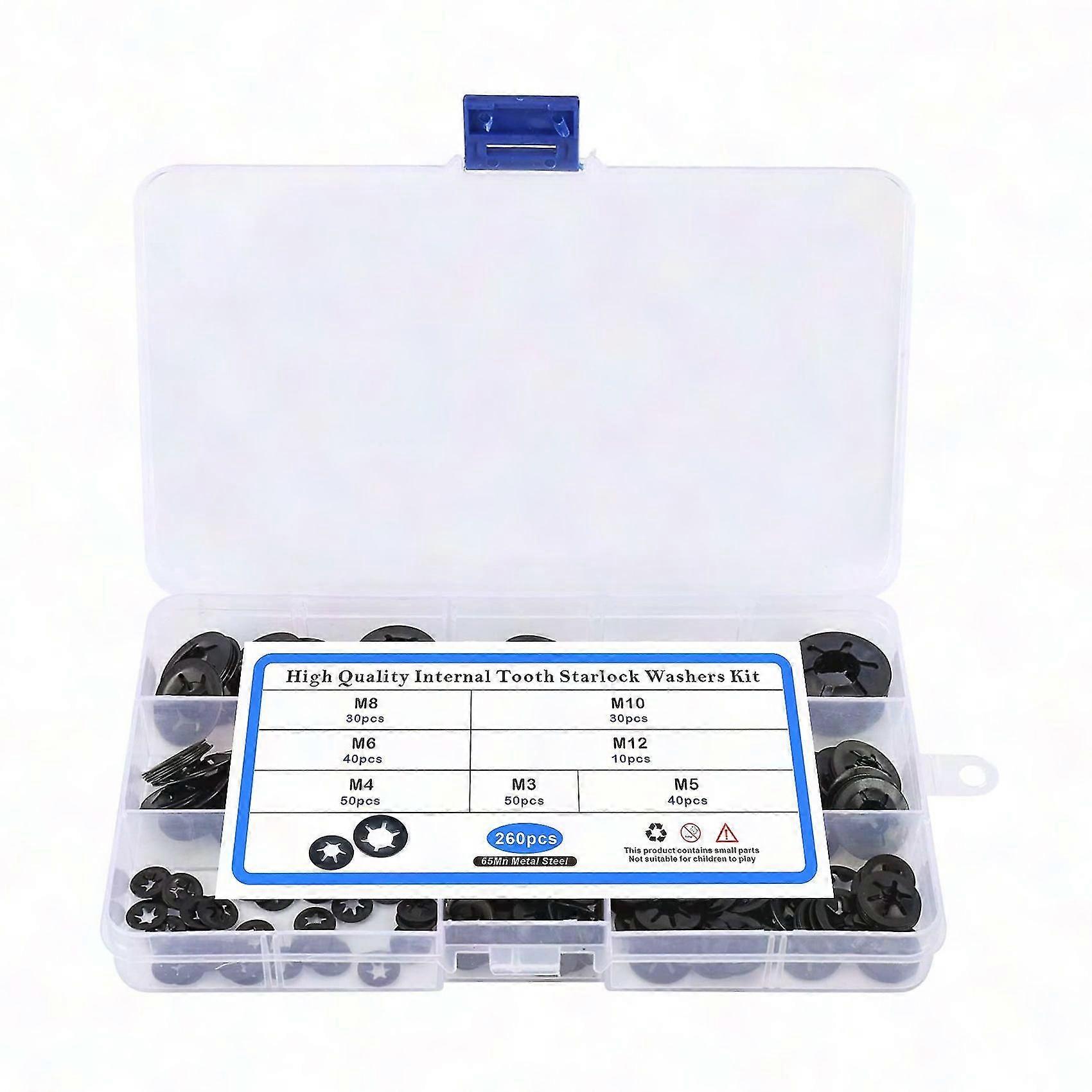 260pcs Quick Lock Washers Kit,  & Speed Washers, 7 Sizes M3-M12 Fastener Clips for Secure Assembly