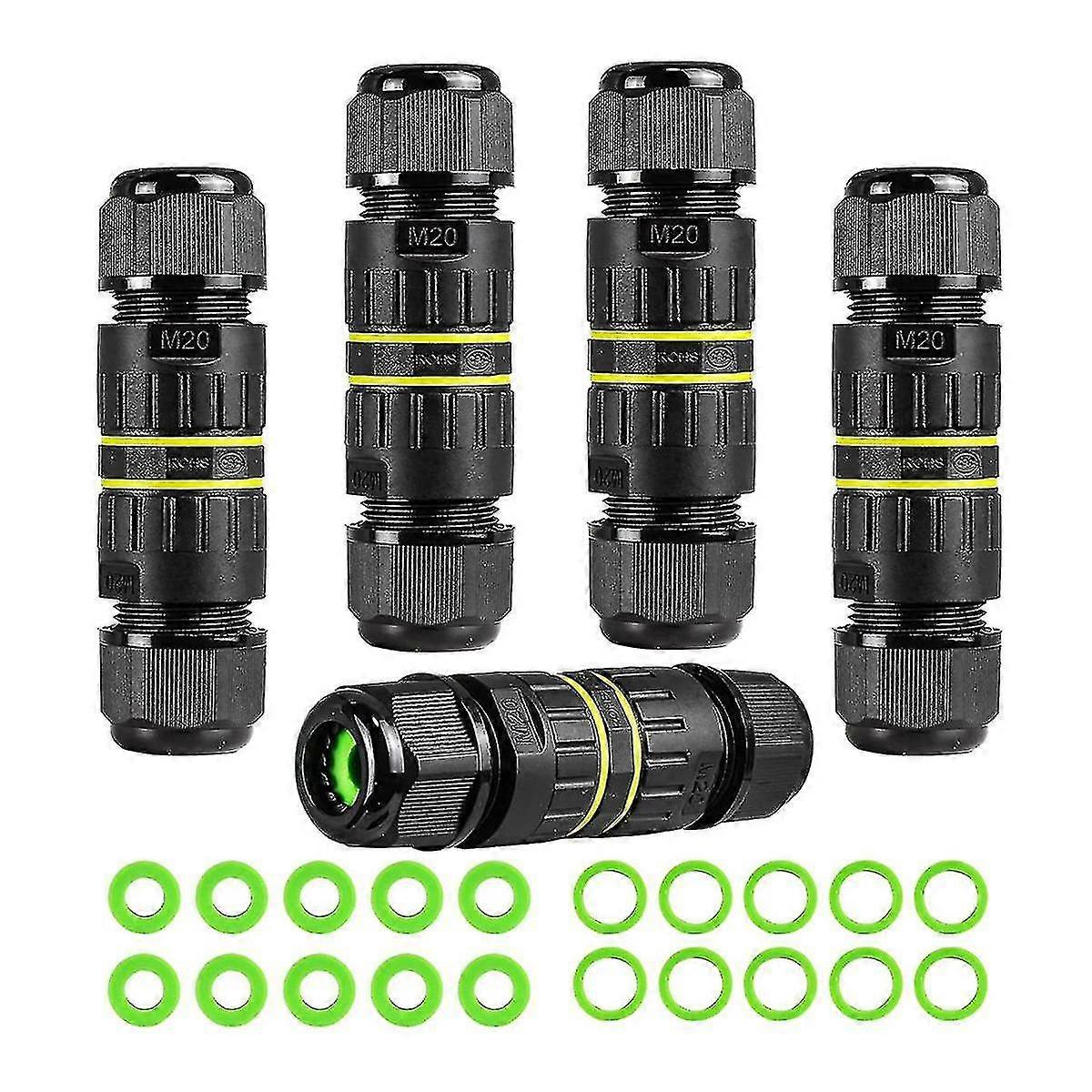 Improved Connectivity: 5-Piece IP68 Waterproof 2-Way 3-Core Junction Box Electrical Connector for M20 Wires (5-12mm)