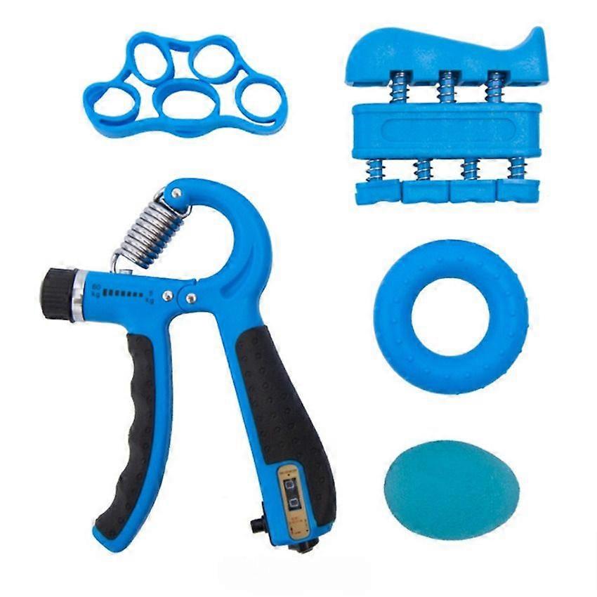 5 Pack Adjustable & Counting Hand Gripper Fingers Strength Exerciser Finger Rehabilitation Training Blue