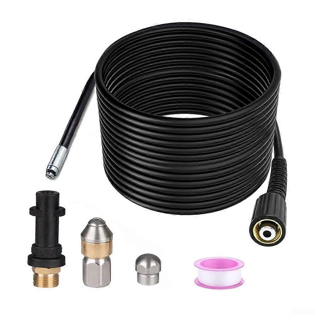 Pressure Washer Drain Pipe Hose Cleaning Kit, 15M/20M Hose with Nozzle and Swivel Nozzle for Karcher K2-K7 Compatibility