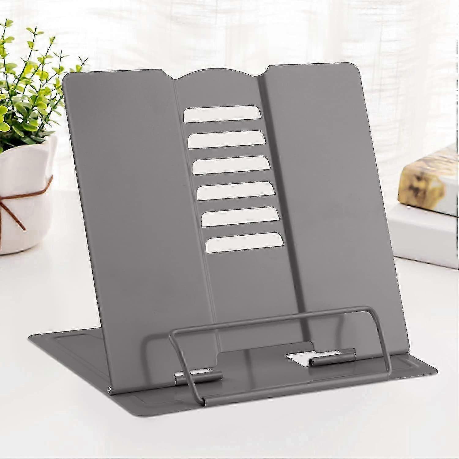 Adjustable Metal Book Stand Holder for Reading, Tablets & Music Books in Grey