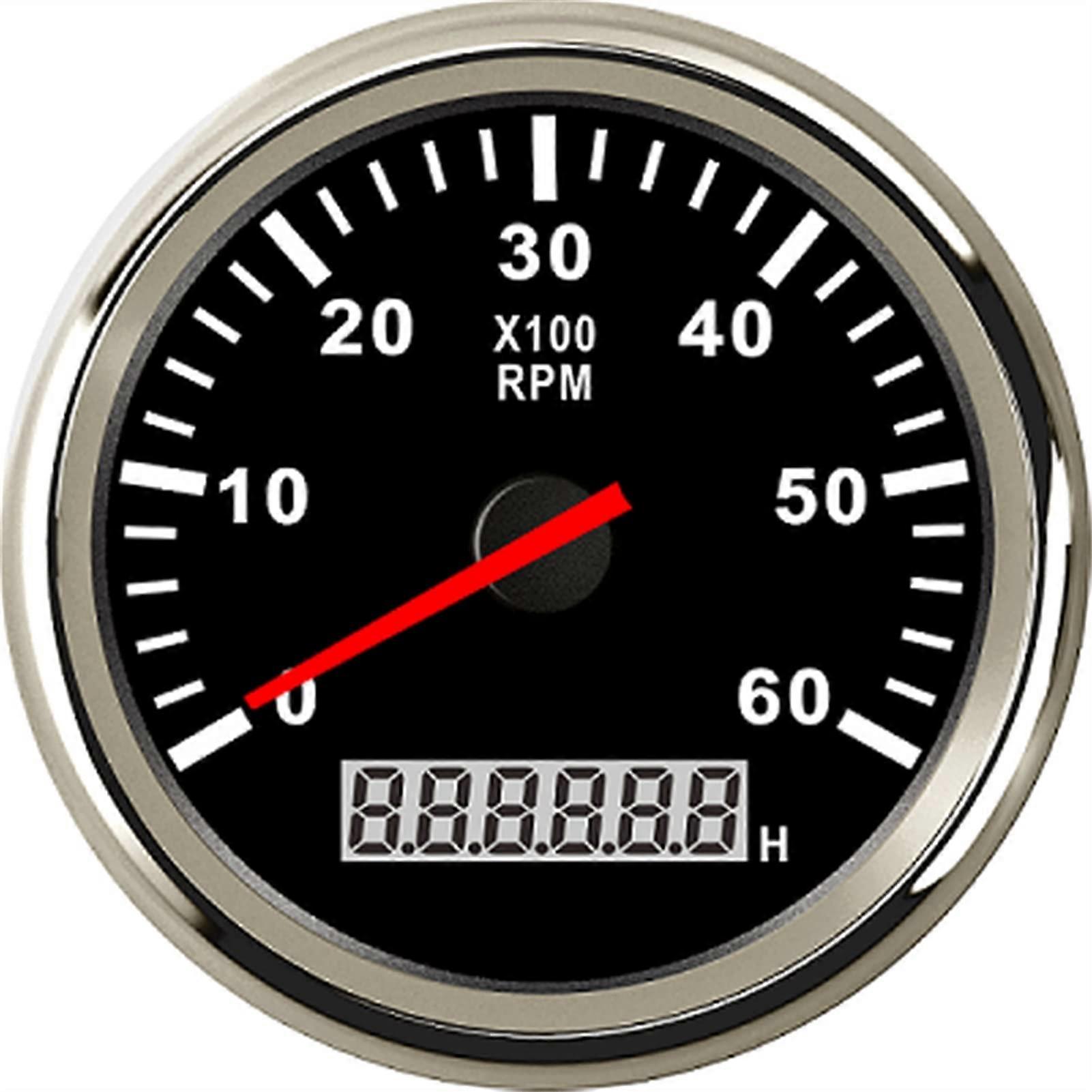 Tachometer 3-8K RPM 85mm Red Backlit Gauge With Hour Meter 12V/24V Gasoline Engine REV Counter 6K-BS