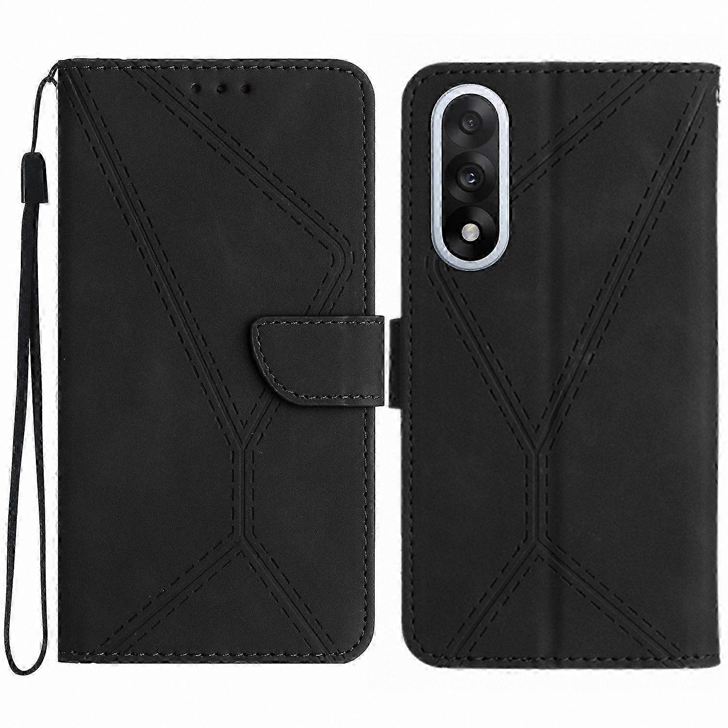 PU Leather Flip Case for 5G Smartphone - Touch Line Pattern Design Protective Cover