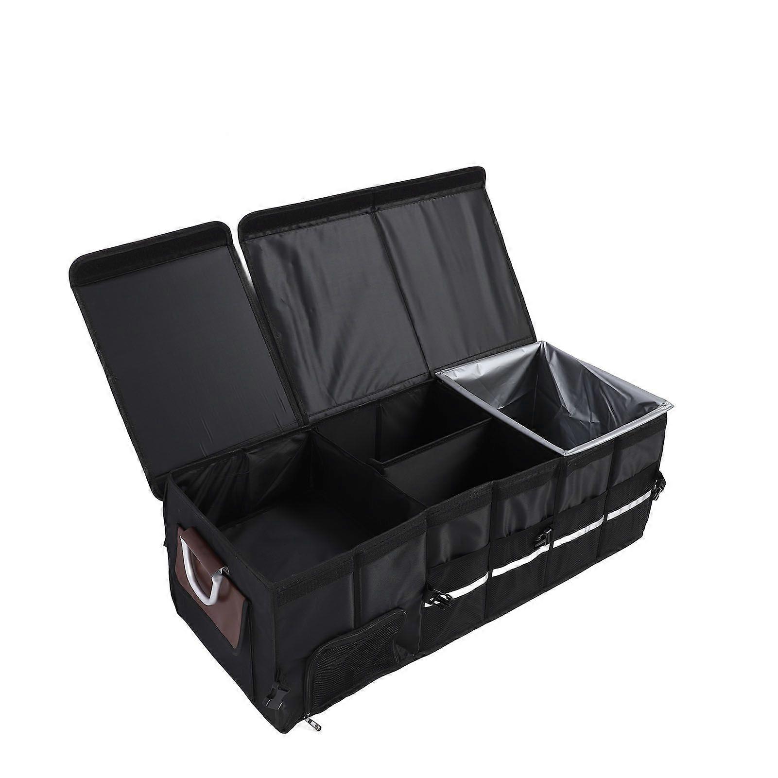 Foldable Car Trunk Organizer Water Proof Oxford Cloth Multi Compartments Car Storage Organizer With Lid Reflective Strip 112L