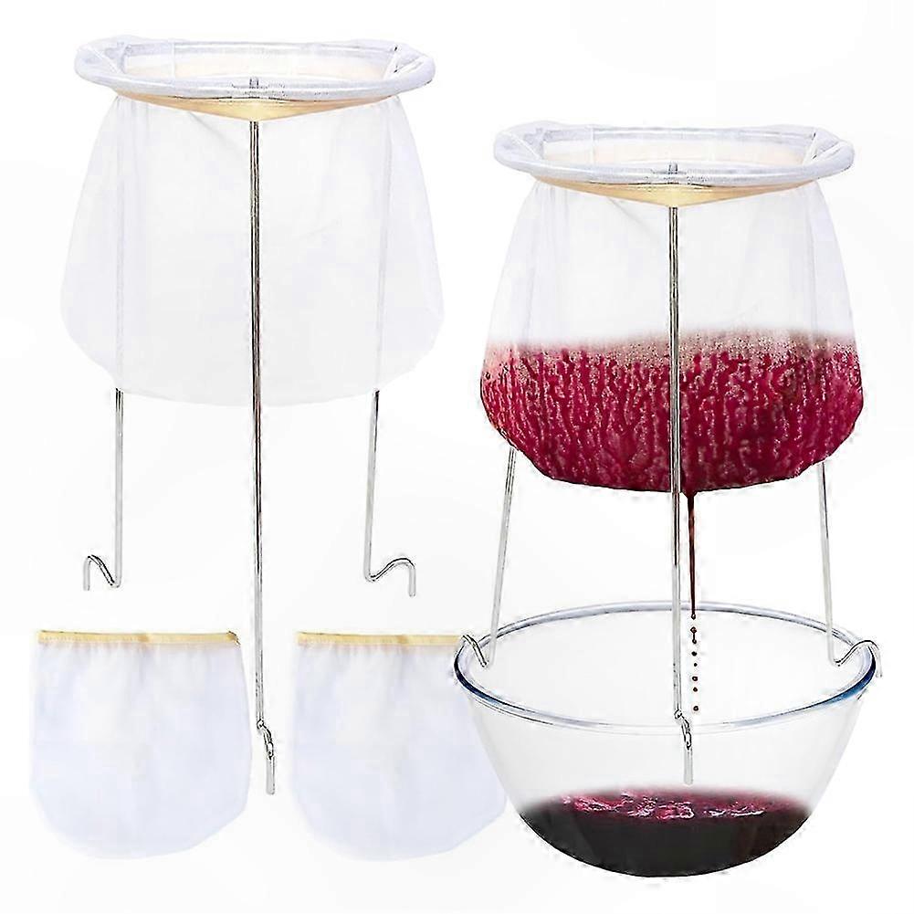 2-Pack Strainer Holder with 4 Reusable Filter Bags for Kitchen Use