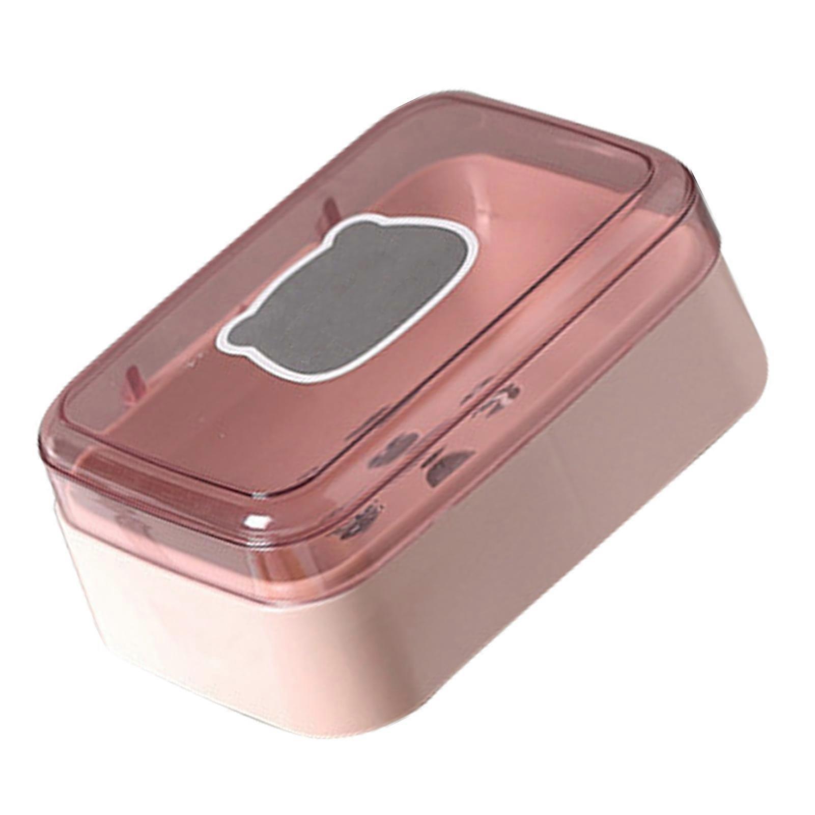 Portable Drainable Plastic Soap Box with Cover 14x9.8cm Pink