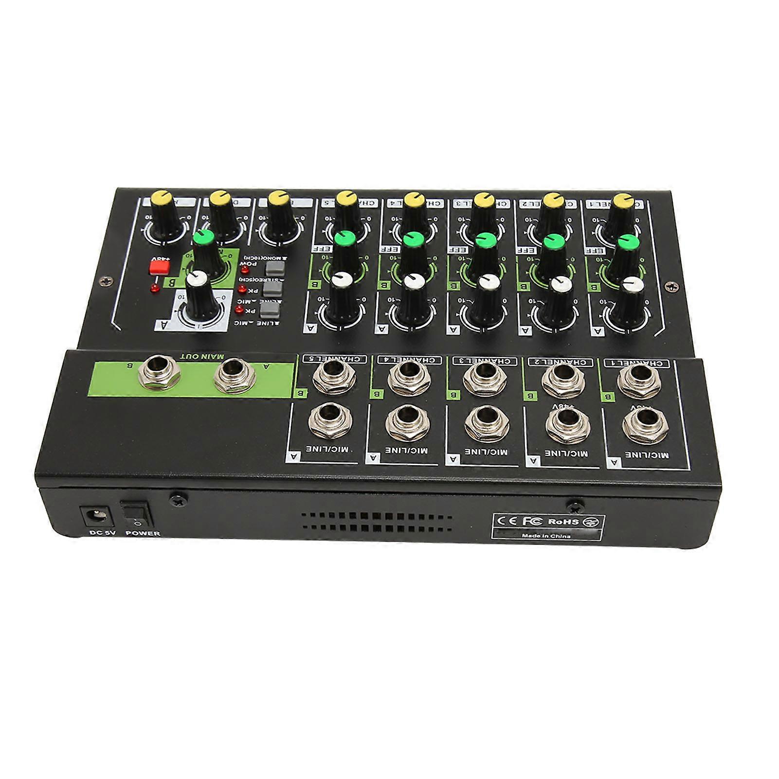 Compact 5-Channel Sound Mixer Board with 48V Phantom Power EU Plug