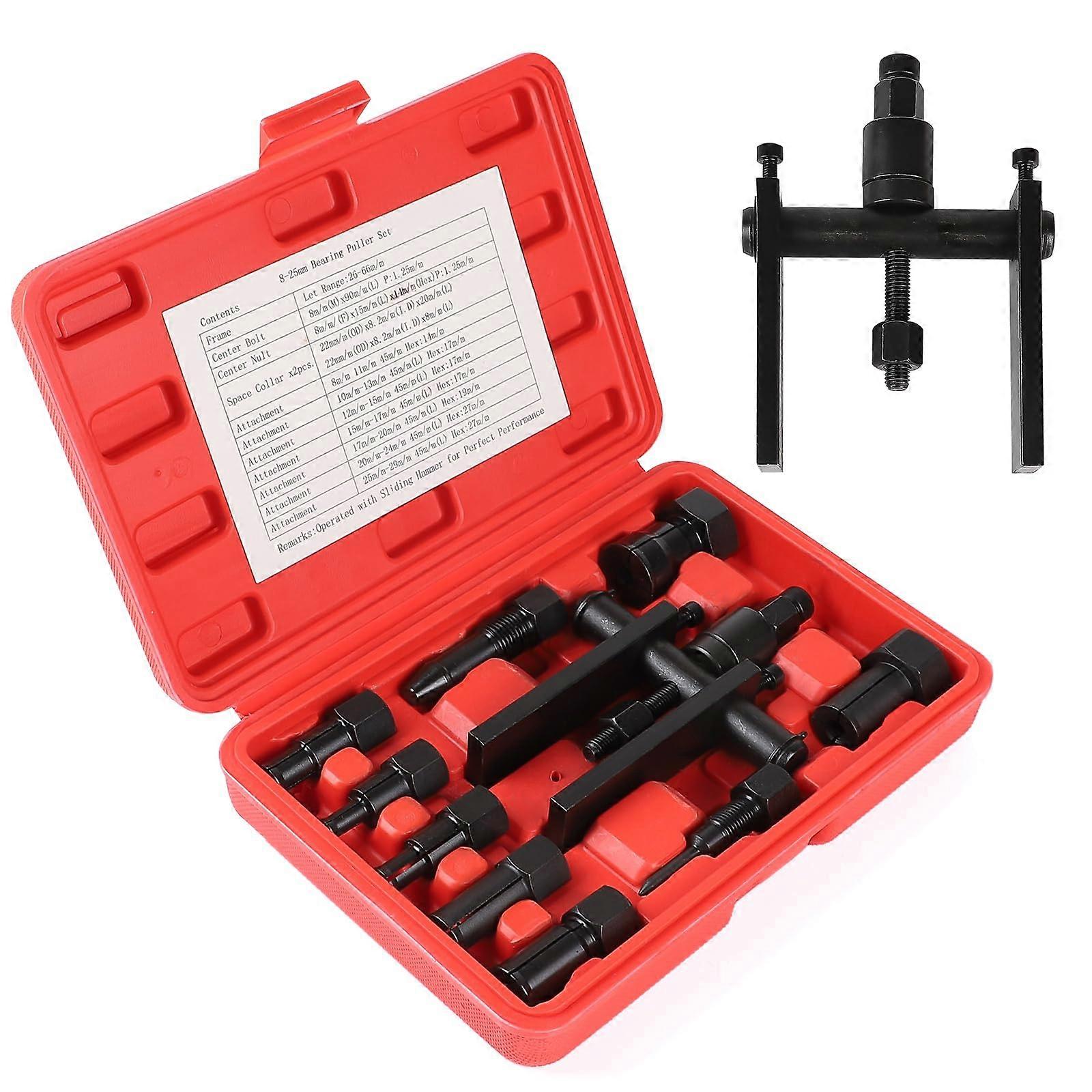 Motorcycle Wheel Bearing Puller 10Piece Set, 825 mm Range, 2Claw Hub Puller, 2Spoke Bearing Puller