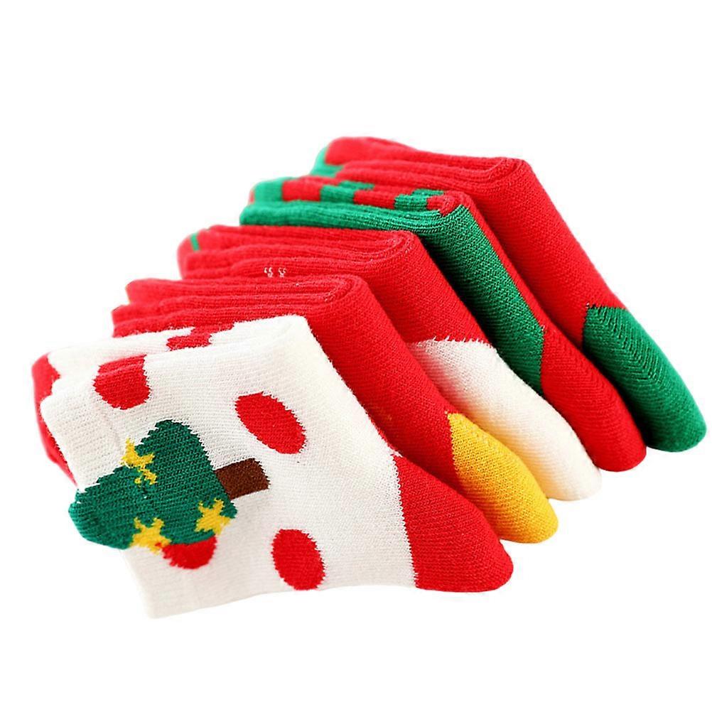 Child Xmas Socks Cotton Socks for Kids 5Pairs Assorted Color Comfortable