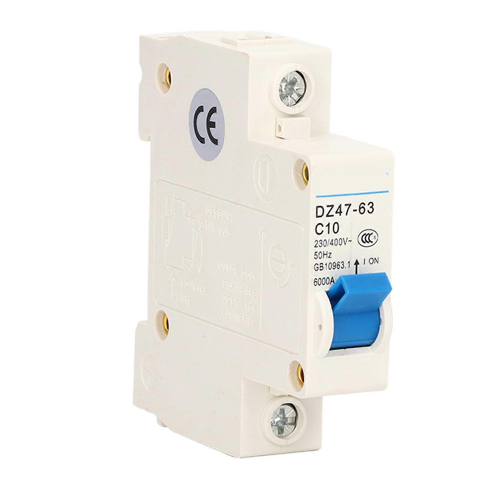 1P Miniature Circuit Breaker Residual Current Isolator DIN Rail Mount 230V 400V 10A DZ47-63 C10
