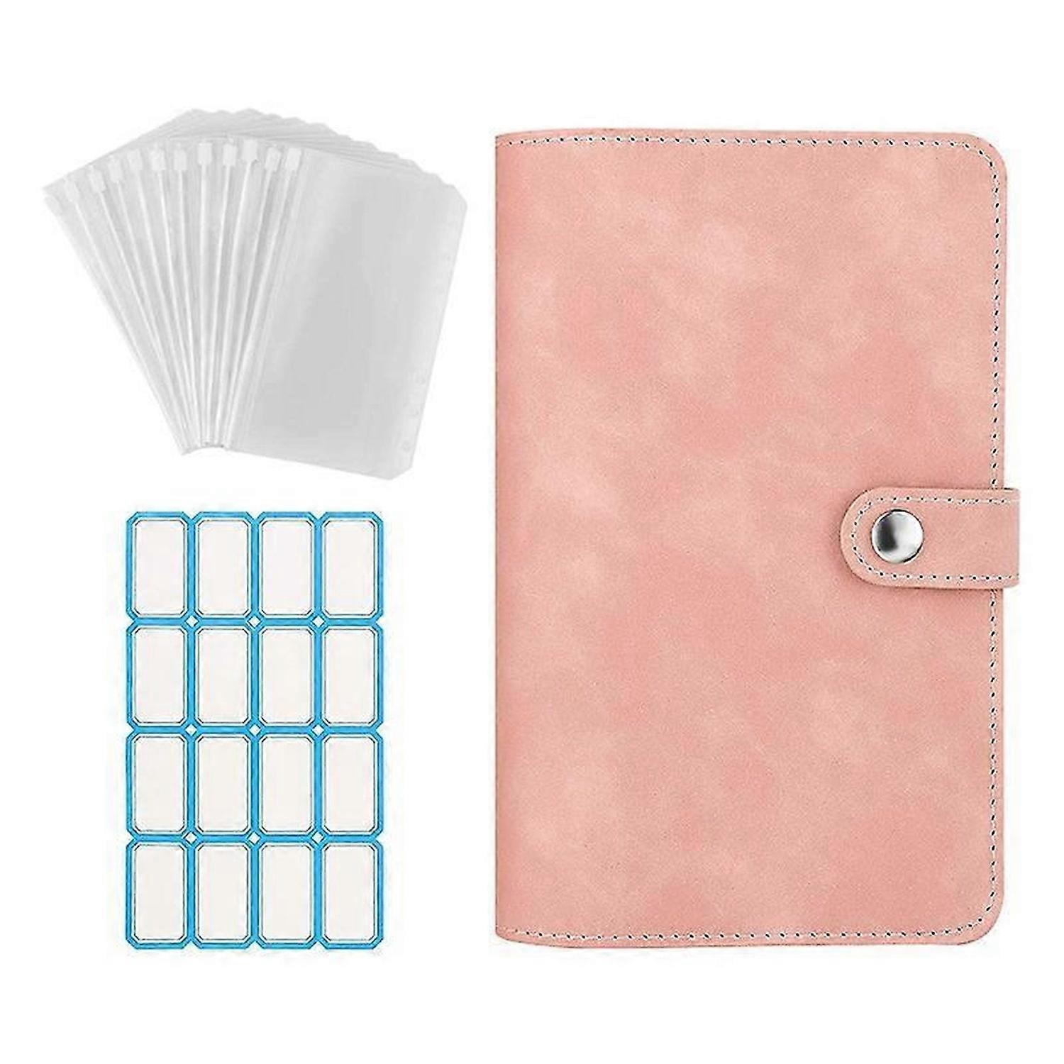Binder Notebook PU Leather Binder Notebook Folder with Label Sticker - (pink)