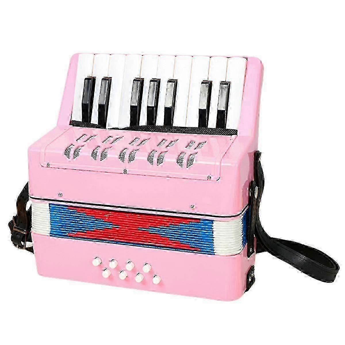 Pink 17 Keys Accordion for Children - Beginner's Educational Musical Instrument with 8 Bass Keys