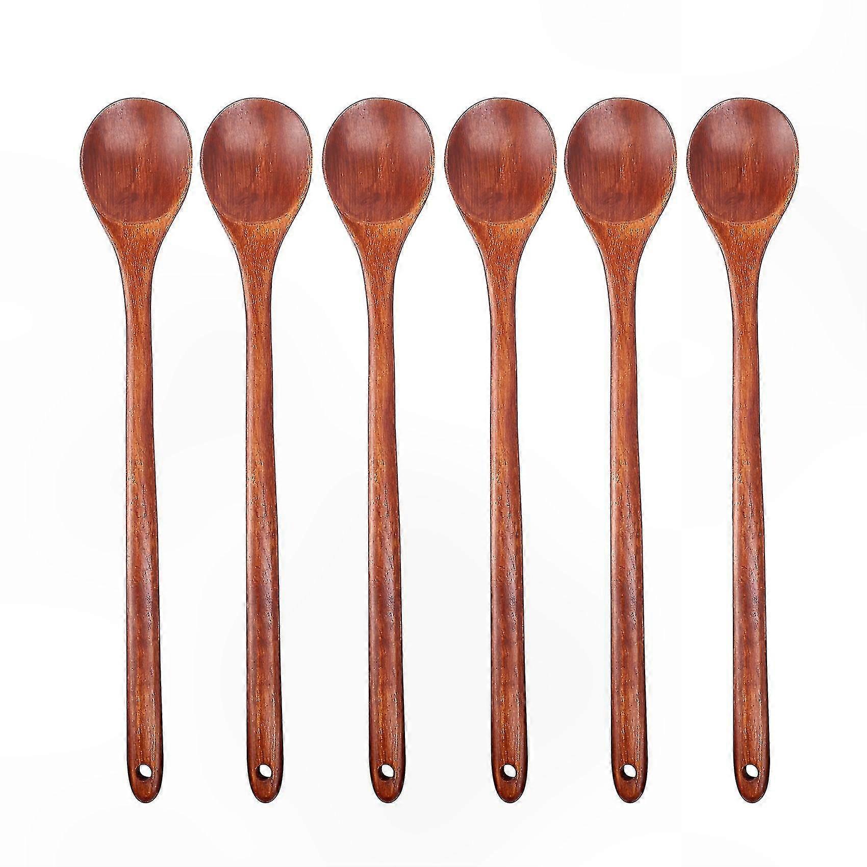 Long Handle Wooden Spoons Set, 13 Inch Cooking Utensils for Stirring, Baking, and Serving
