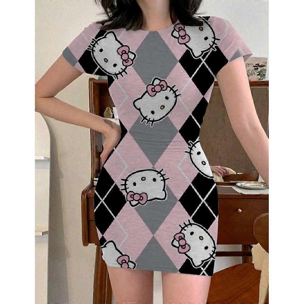 Hello Kitty fille robe ��t�� dessin anim�� imprim�� Mini d��contract�� enfant/adulte �� manches courtes robe de soir��e f��te plage robe d'anniversai