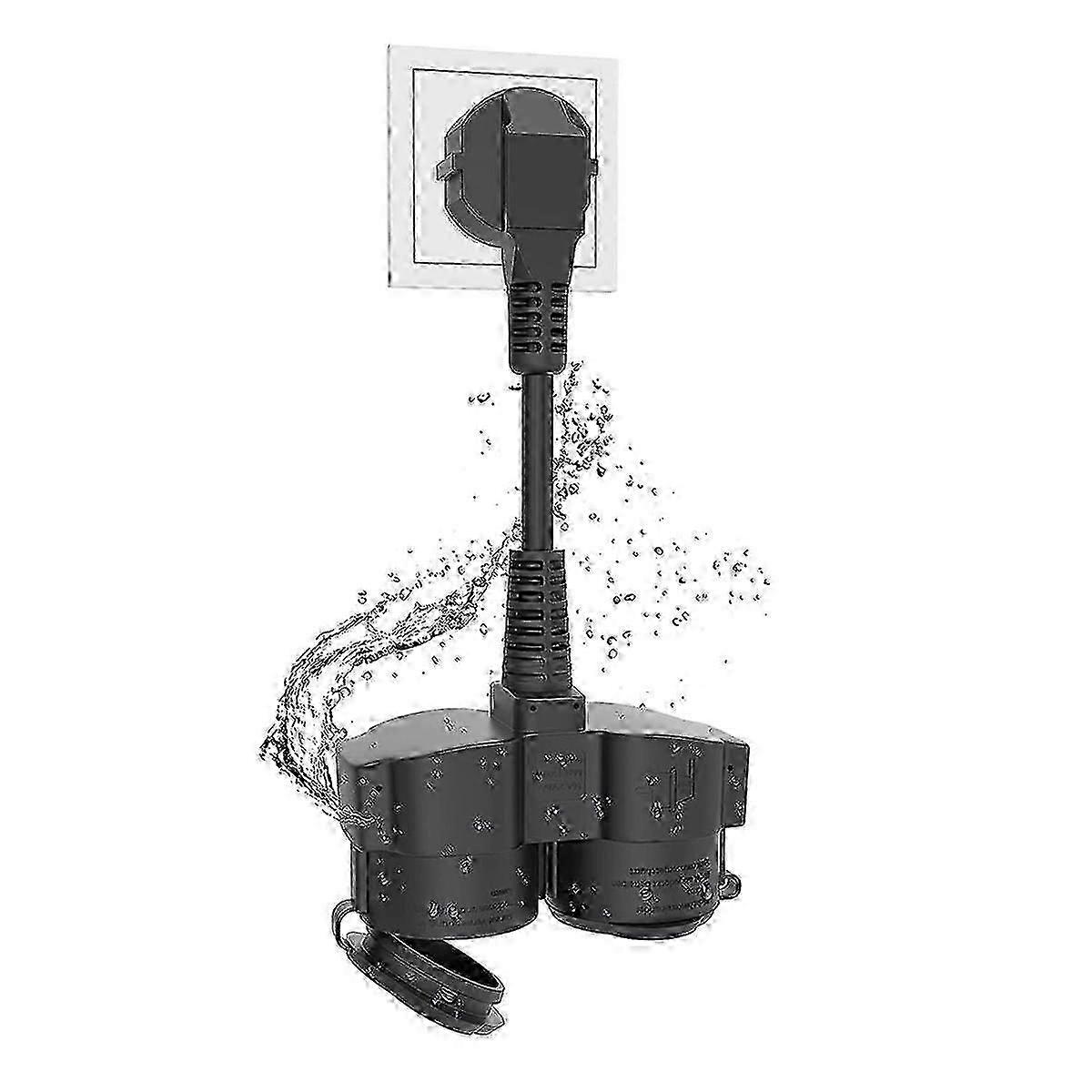 Double Plug compatible with Socket, Extension Cable with 2 Schuko Sockets, Multiple Socket Outdoor, 16 A / 250 V,EU Plug