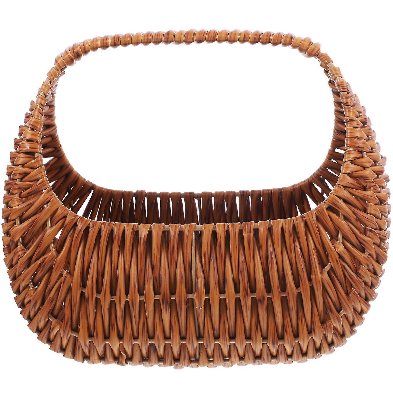 Hand-Woven Flower Basket Wedding Flower Girl Basket with Handle Storage