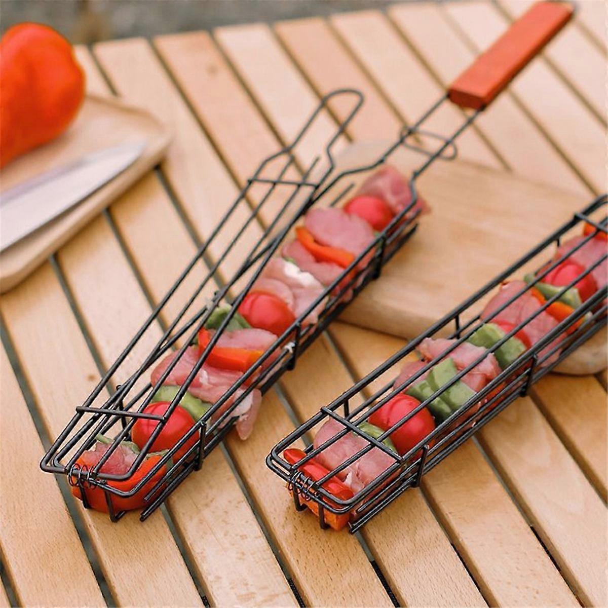Stainless steel grill grill cage wooden handle