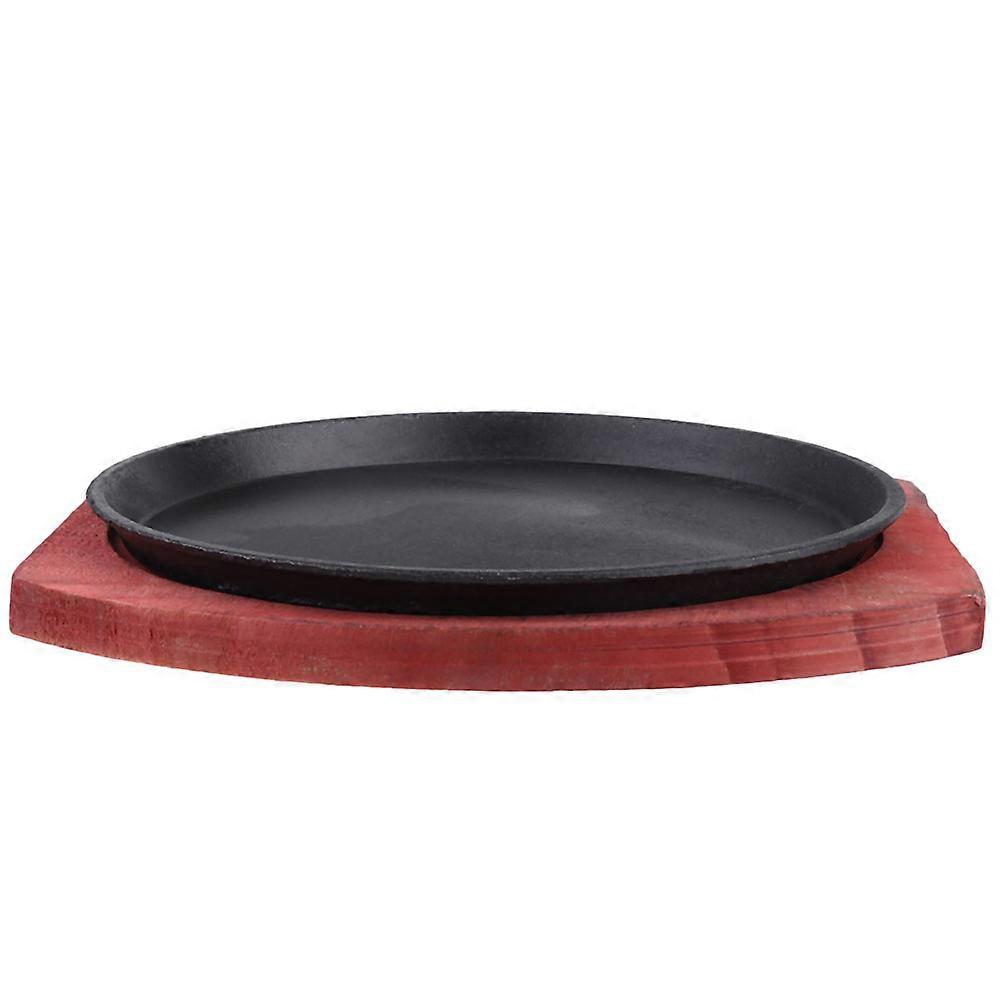 Cast Iron Griddle Plate Set With Wooden Steak Plate For Family Gatherings 3Pcs