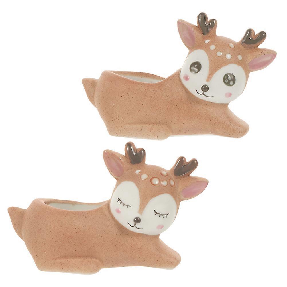 Cartoon Deer Ceramic Planter Planting Container for Decoration 4Pcs