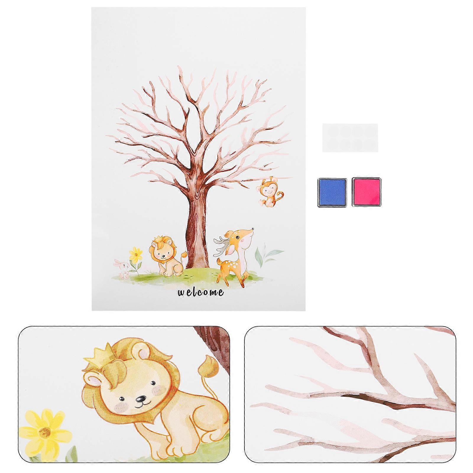 Unique Gender Reveal Fingerprint Tree Decor Party Guest Book For Guests Celebration Multi Color 2 Sets