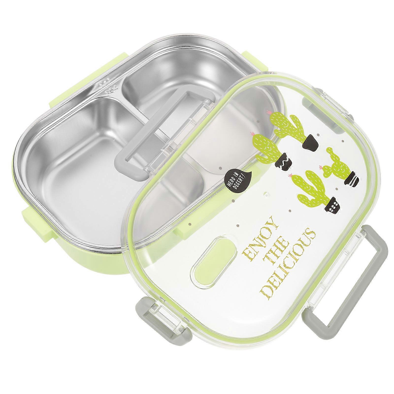 Bento Lunch Box 3Pcs Stainless Steel 2-Compartment Leakproof Container For Home Use Camping 21X15CM Rectangular